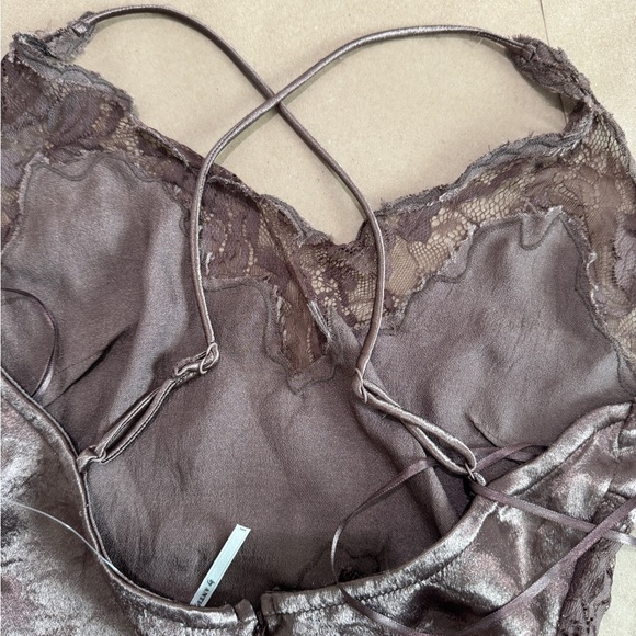 New By Anthropologie Satin Lace Midi Pajama Dress Brown - Picture 9 of 16